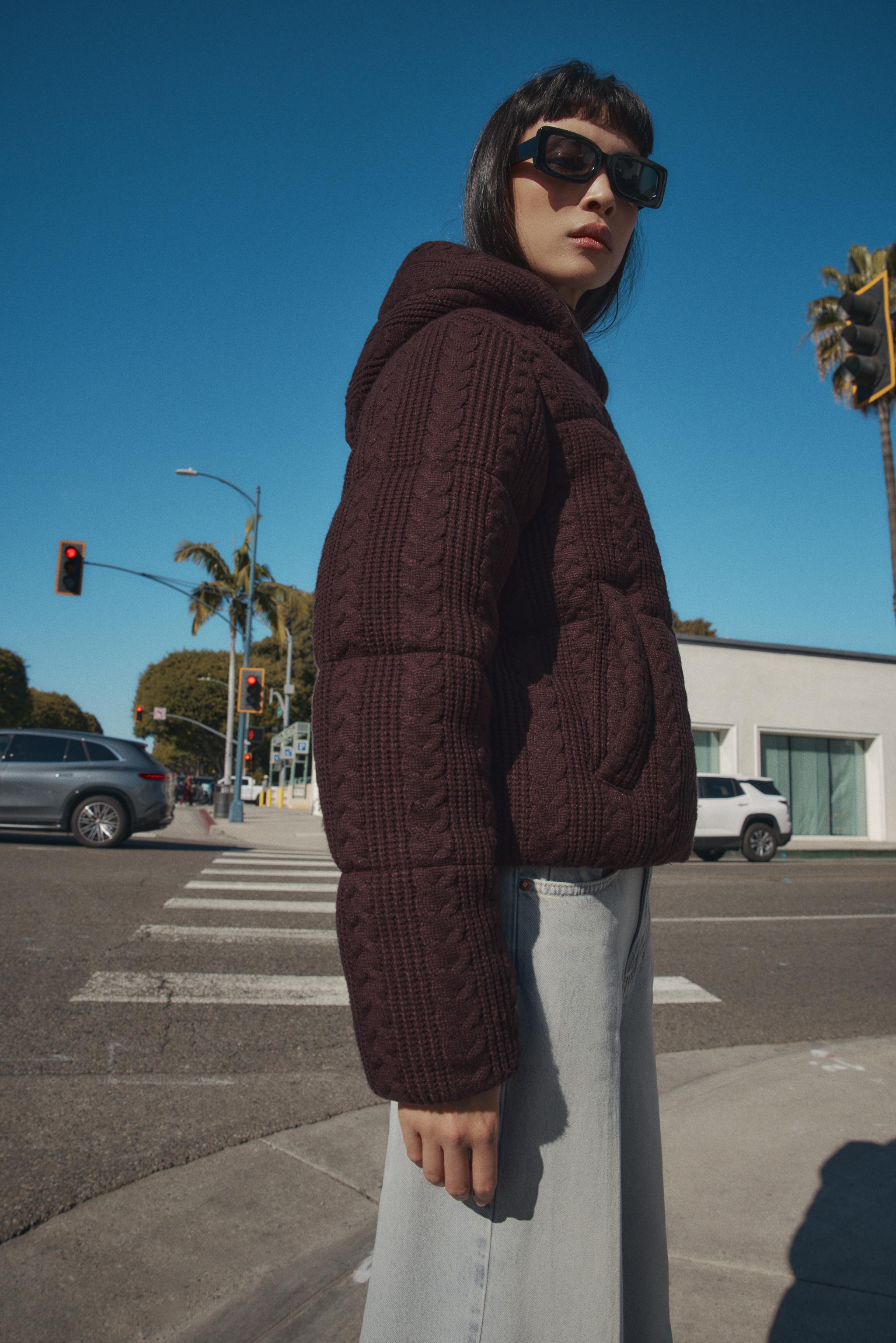 CABLE KNIT HOODED ANORAK